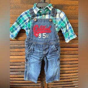OshKosh bundle B'gosh Denim Overalls with Plaid Shirt